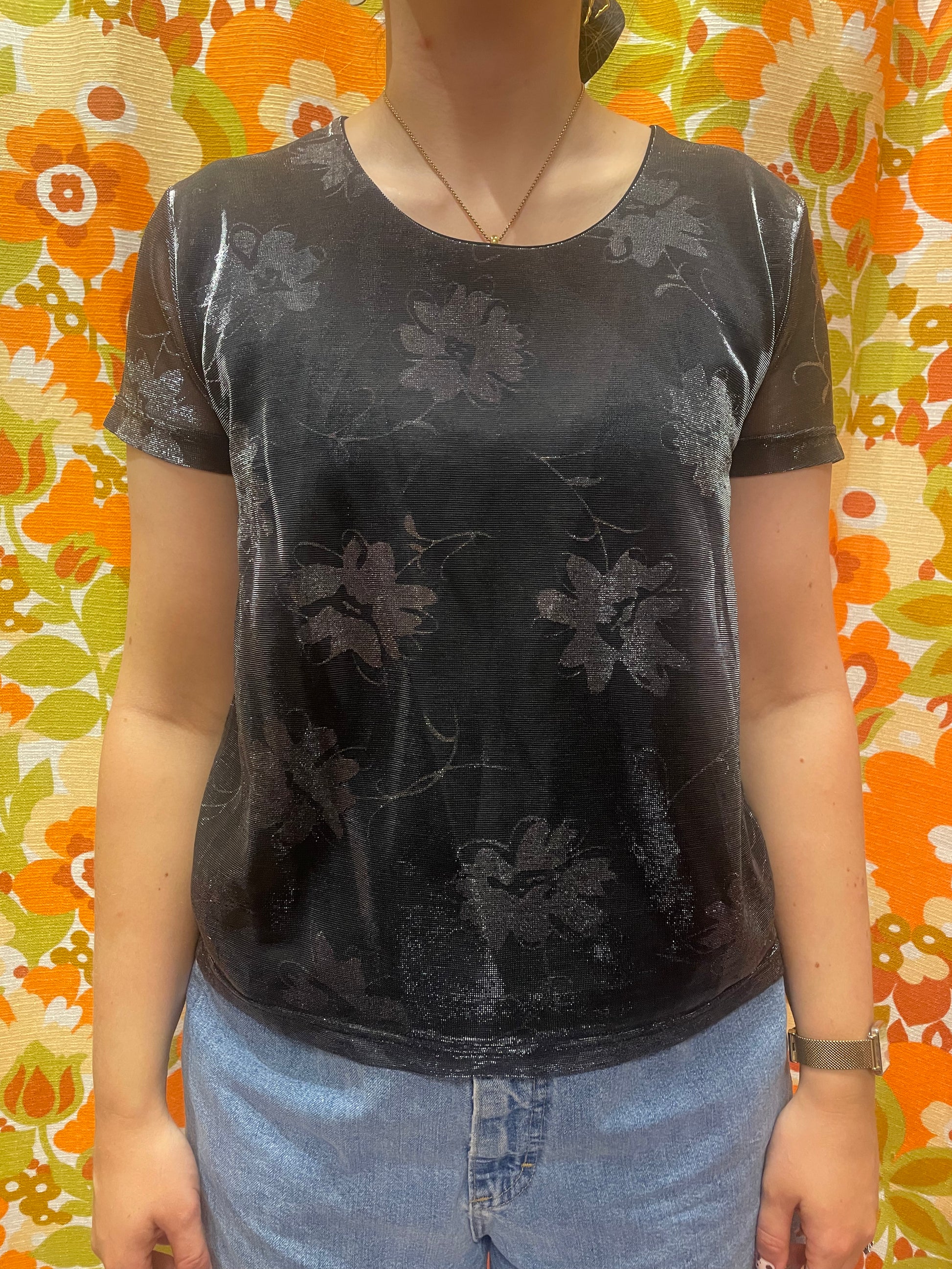 T-shirt brillant fleurs L