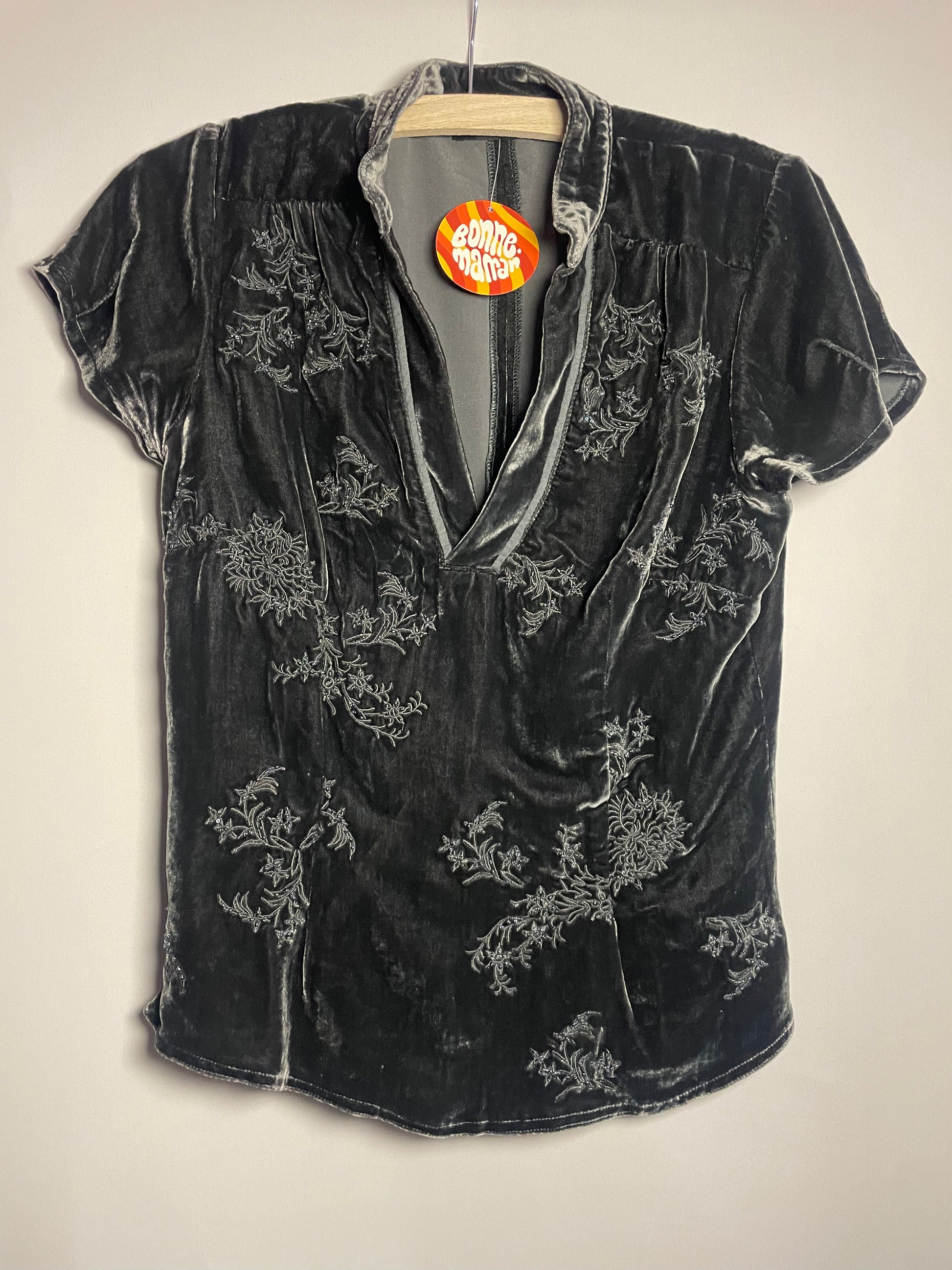 Top velours brodé S